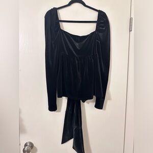 NA-KD Velvet long sleeve babydoll top